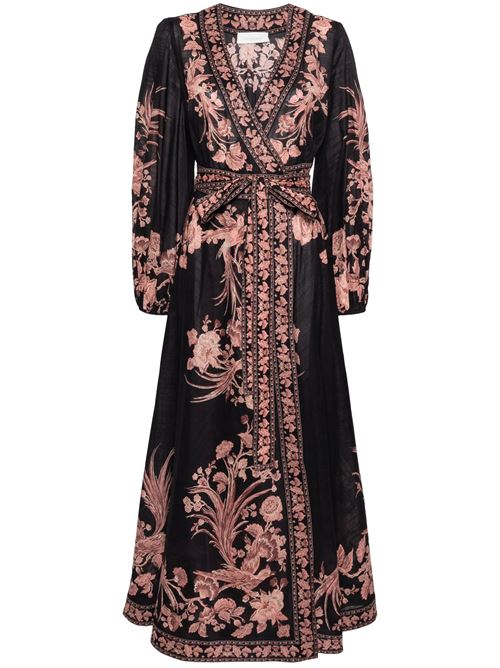 Waverly Wrap Midi Dress Zimmermann | 1710DSS243BLACK BIRD FLORAL